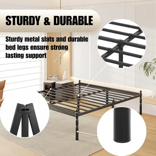 Vista 54 de 12 Inch Heavy Duty Black Metal Platform Bed Frame with Mattress Support, Twin Platform Bed Frame with Under Bed Storage, No Box Spring Needed, Easy