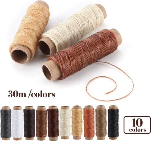 Vista 2 de ilauke Kit de costura de cuero, 31 piezas, hilo encerado, kit de costura de cuero con punzón de costura, kit de reparación de tapicería