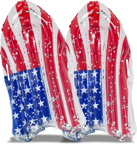 Vista 15 de POZA Flotador inflable de piscina de Estados Unidos – Lujosa tumbona divertida llena de confeti de estrellas plateadas brillantes, diseño de bandera