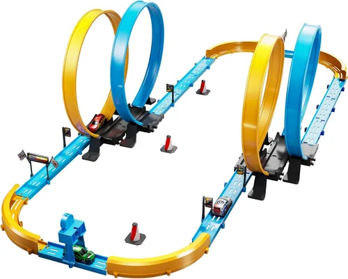 Vista 7 de Conjunto de Pista de Carreras de Coches LILYBUDS para Niños, Niños de 3-5 4-7 años, Pistas de Carreras con 4 Zonas de Choque y Coches de Ranura