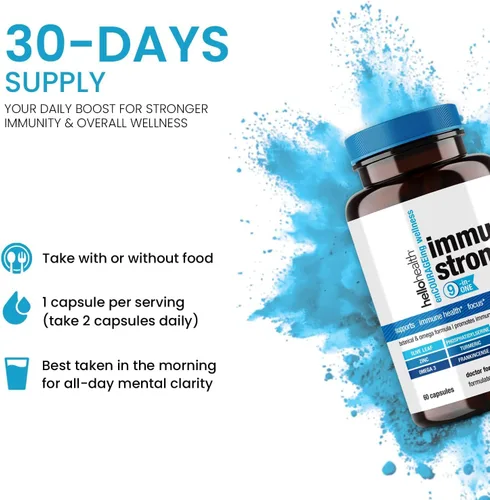 Vista 3 de HELLO HEALTH Immunostrong - Vitaminas de apoyo inmunológico diario 9 en 1 con refuerzo inmunológico, orégano, antioxidante calmante de hoja