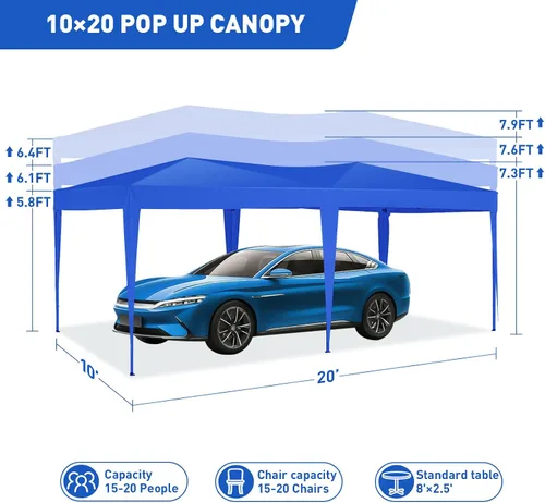Vista 6 de Toldo desplegable de 10 x 20 pies con paredes laterales, refugio solar instantáneo comercial resistente con 4 bolsas de arena, bolsa de transporte