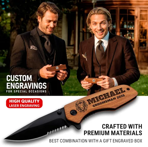 Vista 7 de Navaja de bolsillo personalizada para padrinos de boda, cuchillos plegables personalizados, regalos grabados para hombres y mujeres, la mejor idea