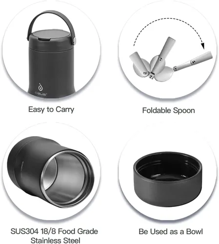 Vista 3 de Ideus Termo de sopa con cuchara plegable y cuenco de 20 onzas, lonchera Bento todo en uno aislada de acero inoxidable a prueba de fugas, contenedor