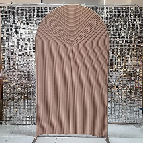 Vista 3 de Fundas de telón de fondo de tela de arco, ondulaciones de boda, color beige, fundas de soporte arqueadas de 6 pies, fondo elástico para cumpleaños