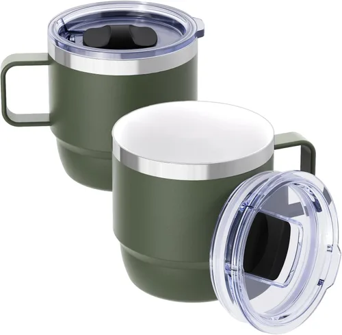 Vista 11 de Taza de café pequeña de 8 onzas con tapa deslizante magnética y asa, acero inoxidable 18/8 con forro de cerámica, doble pared aislada al vacío