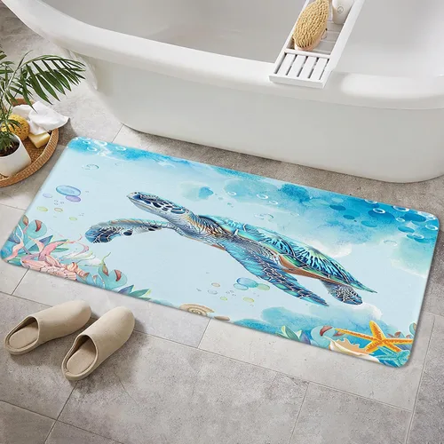 Vista 6 de Alfombra de baño de tortugas marinas, alfombra de baño antideslizante con concha marina subacuática, accesorios de baño, tapete de ducha de animales