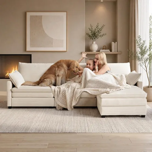 Vista 7 de Sofá modular en forma de L de 111.4 pulgadas con otomana Beige