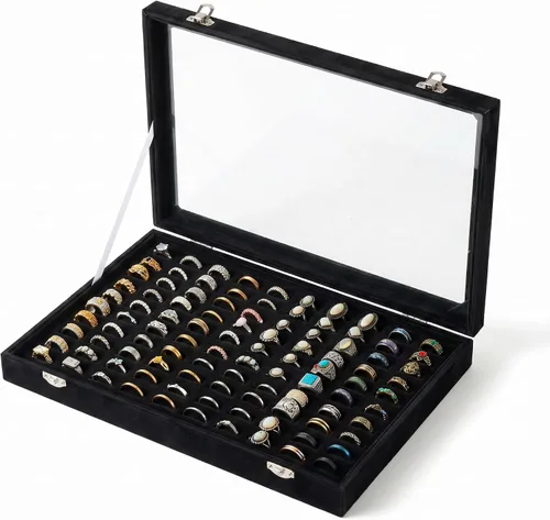 Vista 9 de Frebeauty Bandeja organizadora de anillos de 100 ranuras, caja de Beige