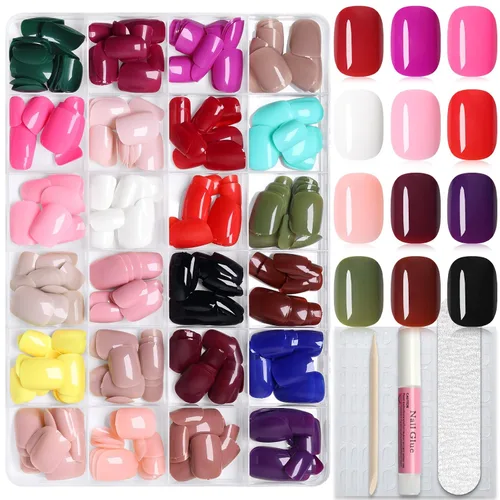 Vista 11 de 576 uñas postizas medianas a presión, 24 colores, uñas postizas