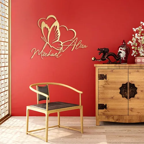 Vista 5 de Mariposa y corazones, arte de pared de metal personalizado, decoración moderna del hogar, decoración de pared de metal, regalo de inauguración