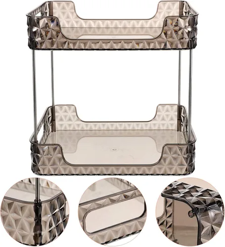 Vista 9 de Alipis Organizador de encimera de baño de 2 niveles, bandeja de perfume transparente, organizador decorativo para el cuidado de la piel, estante