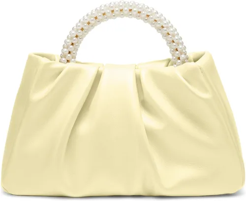Vista 12 de Beatfull Bolso de noche para mujer, bolso de mano pequeño con perlas de cuero suave, bolso fruncido para boda, novia, fiesta, baile de graduación