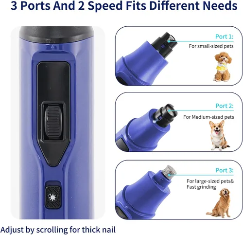 Vista 6 de Tife Molinillo de uñas para perros de 7 velocidades con luz LED, USB-C recargable (rosa)