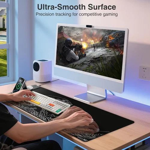 Vista 5 de Wireless Charging Mouse Pad with Foldable Phone Holder, 31.5"x15.8" Large Desk Mat for Laptop/Keyboard, Waterproof Ultra-Smooth Surface, Non-Slip