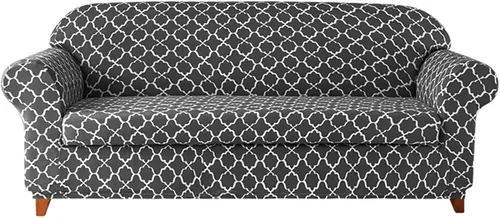 Vista 8 de MBROS Funda elástica para sofá de 3 cojines, funda protectora de muebles con estampado, 2 piezas, antideslizante, antiarañazos, suave para Azul
