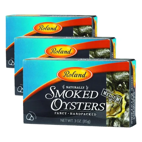 Vista 7 de Roland Foods Ostras medianas ahumadas naturalmente prémium en aceite, capturadas en la naturaleza, alimentos importados especiales, 3 onzas, paquete