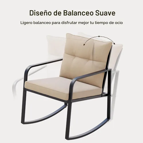 Vista 6 de Gizoon, Juego de 3 piezas de sillas mecedoras estilo bistró, muebles de patio de acero negro, juego de sillas para el porche con mesa de café