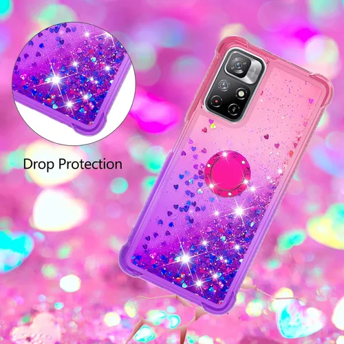 Vista 5 de CCSmall Funda transparente con purpurina para Xiaomi Redmi Note 11 4G con soporte de diamante, gradiente líquido que fluye arena movediza Bling