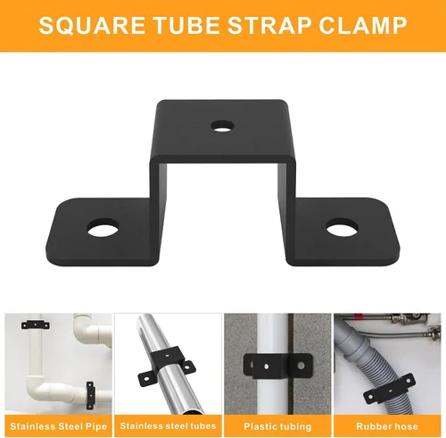 Vista 4 de 8 abrazaderas cuadradas para tubo, soportes de sujeción de correa negra, soporte de conector en forma de U, amarre de poste de valla de madera
