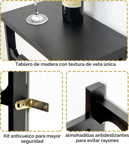 Vista 6 de Estante de vino para 28 botellas, de madera maciza, 7 niveles, con mesa, soporte para botellas sin tambaleo para bodega, cocina, bar, comedor, sala