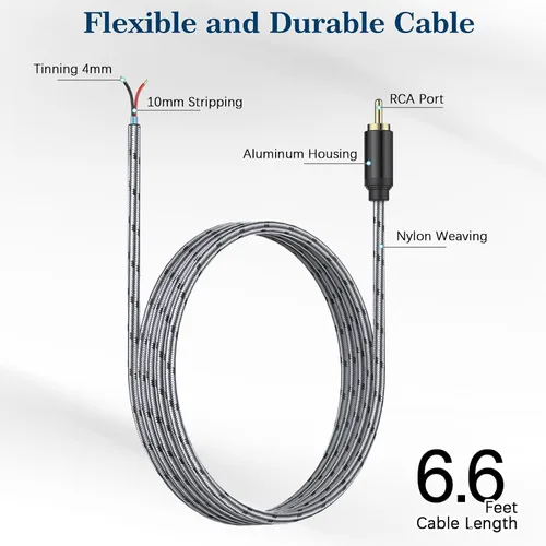 Vista 4 de JOLGOO Adaptador de cable RCA a altavoz, paquete de 2 unidades de 6.6 pies, conector macho de enchufe, mejora la transmisión de sonido, cable