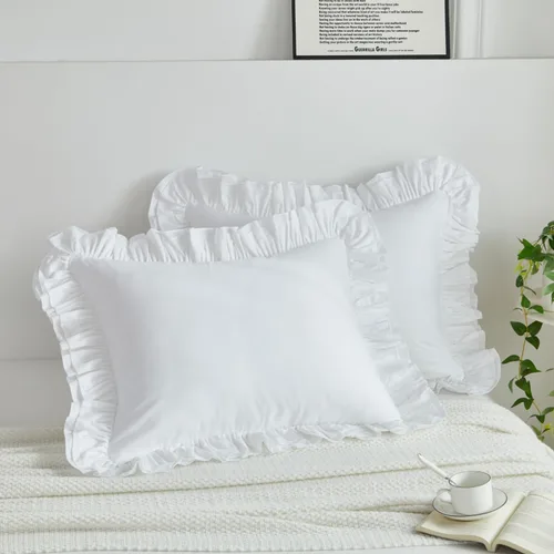 Vista 15 de Lemfux Juego de 2 fundas de almohada con volantes, fundas de almohada decorativas de algodón lavado, fundas de cojín sólidas desgastadas y elegantes