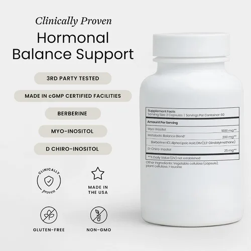 Vista 2 de Perelel Apoyo al Equilibrio Hormonal, Myo & D Chiro Inositol, Suplemento de Inositol para Mujeres con Berberina, Ácido Alfa Lipóico y DIM