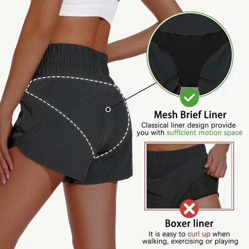 Vista 4 de MIVEI Pantalones cortos deportivos de cintura alta para mujer, pantalones cortos deportivos de secado rápido, pantalones cortos deportivos elásticos