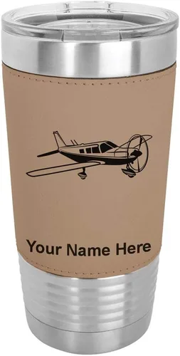 Vista 17 de LaserGram Vaso aislado al vacío de 20 onzas, avión de ala baja, grabado personalizado incluido (piel sintética, estilo béisbol)