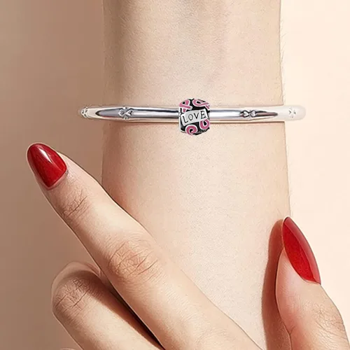 Vista 4 de Dijes de cuentas de concientización sobre el cáncer de mama, cinta rosa de fe y esperanza, compatible con pulsera Pandora, regalos de joyería