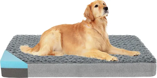 Vista 16 de Cama refrescante para perros grandes, cama ortopédica de espuma viscoelástica para mascotas con funda extraíble lavable, ideal para perros Rosa