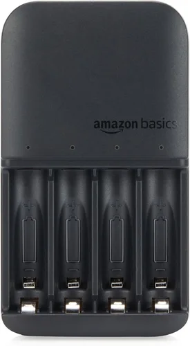 Vista 3 de Amazon Basics - Cargador de batería para pilas recargables AA y AAA NiMh - Enchufe NA, 4 bahías, negro