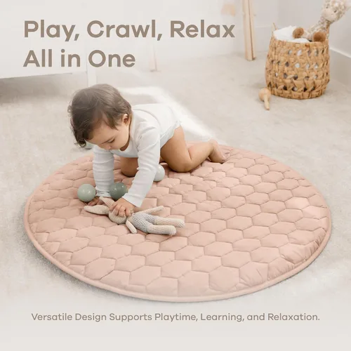 Vista 4 de Comfy Cubs Tapete redondo de juego para niños, tapete pequeño acolchado suave de 36 pulgadas con parte inferior antideslizante, diseño de felpa