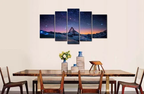 Vista 2 de Lienzo So Crazy Art®, pintura de cielo nocturno estrellado sobre las montañas, color de aspecto fresco, 5 piezas, decoración par pared, impresiones