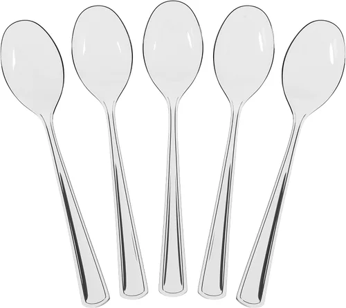 Vista 22 de Party Solids Cucharas de plástico negras, 100 piezas, cucharas negras, utensilios desechables, juego de cubiertos de plástico resistente