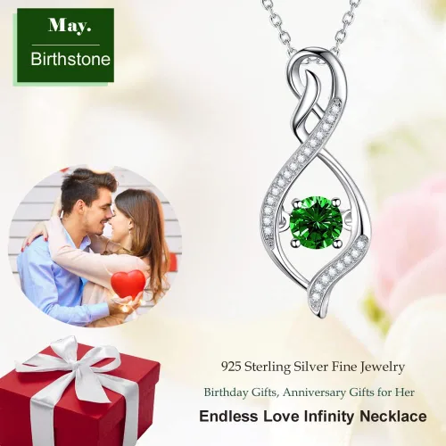 Vista 2 de Regalos de cumpleaños para mujeres, collar de amor infinito para esposa, mamá, piedras de nacimiento de septiembre, ópalo de zafiro azul, rosa
