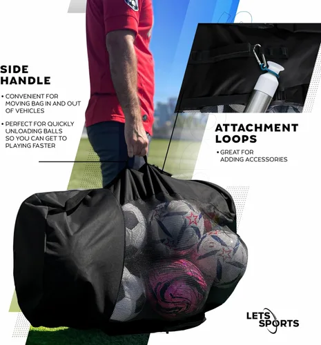 Vista 4 de Bolsa para Balones de Fútbol para Baloncesto, Voleibol y Fútbol Americano Bolsas Grandes de Malla con Cordón para Balones Bolsas para Balones