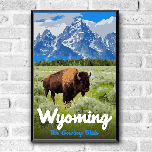 Vista 2 de GO SEE DESIGN Wyoming - Póster de viaje de estilo vintage The Cowboy State, 8 x 10, 12 x 18, 18 x 24, 24 x 36 pulgadas, 4 x 6 pulgadas, impresión