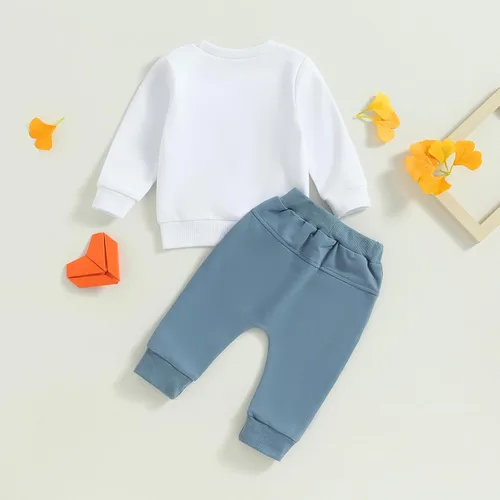 Vista 6 de Molgkyo Conjunto de 2 piezas de sudadera con estampado de letras y cuello redondo para bebé niño