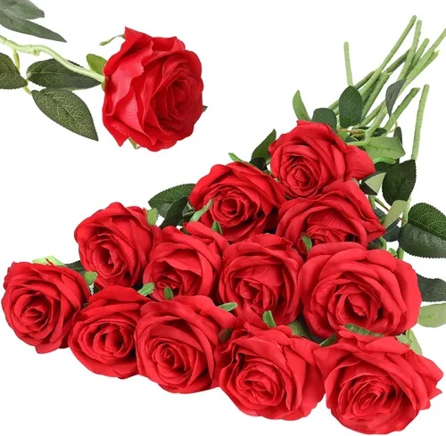 Vista 14 de Hawesome - Ramo de 12 rosas artificiales de seda con tallo largo para decoración del hogar, boda, fiesta (Negro-1)