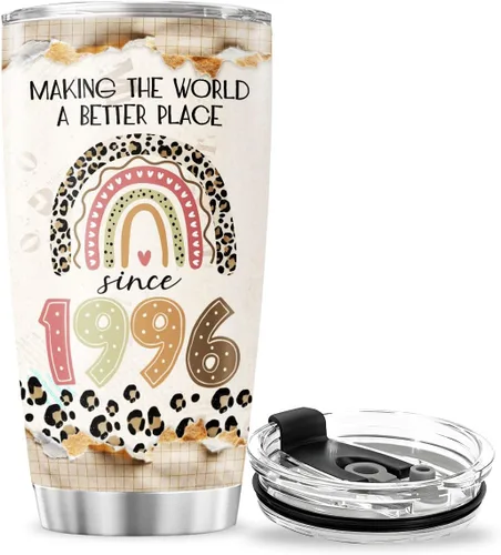 Vista 4 de Making The World A Better Place Since 1996 - Vaso de acero inoxidable de 20 onzas, regalo de cumpleaños para mujeres, regalo de cumpleaños para 30