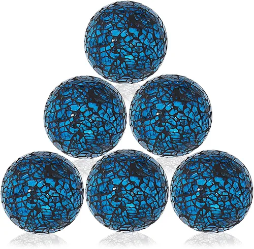 Vista 17 de Juego de 6 bolas decorativas de 2.4 pulgadas/2.4 in, esferas de mosaico pequeñas, orbes de vidrio, bolas decorativas para centro de mesa, tazones