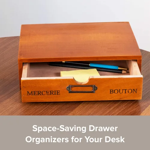 Vista 4 de Mueble de madera con un solo cajón, soporte de monitor de madera maciza para organización y almacenamiento de escritorio, organizador de escritorio
