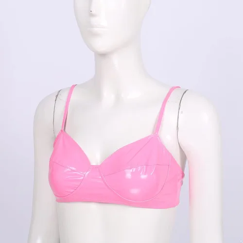 Vista 3 de Yartina Sujetador de piel de charol para mujer, con aspecto mojado, bralette inalámbrico, top corto, lencería para fiestas y clubes