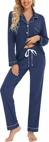 Vista 29 de Leikar Button Up Pajamas For Women Long Sleeve Viscose Soft Pjs Lounge bean paste