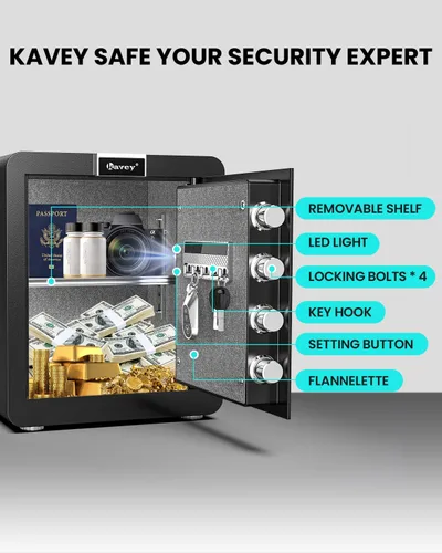 Vista 4 de Kavey Caja de seguridad ignífuga de 1.8 pies cúbicos, pantalla táctil LCD, caja fuerte para el hogar con sistema de alarma dual y modo de silencio