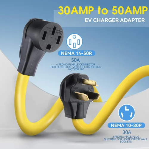 Vista 3 de Cable adaptador de cargador EV NEMA 10-30P a 14-50R de 20 pies, secadora de 30 amperios a EV de 50 amperios para carga de nivel 2, cable