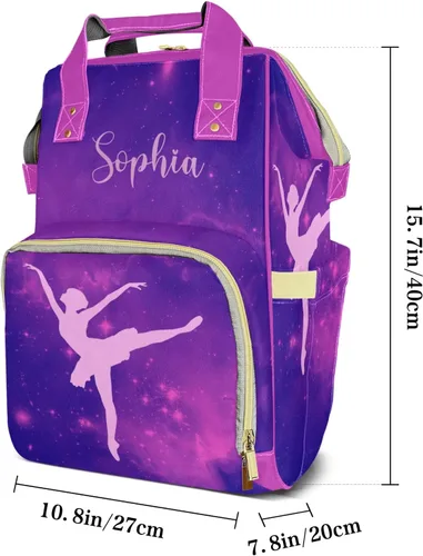 Vista 7 de Mochila de pañales Rainbow Ballerina con nombre, bolsa multifunción de gran capacidad para mamá, papá, unisex, niño y niña, Diseño 3, Personalizado
