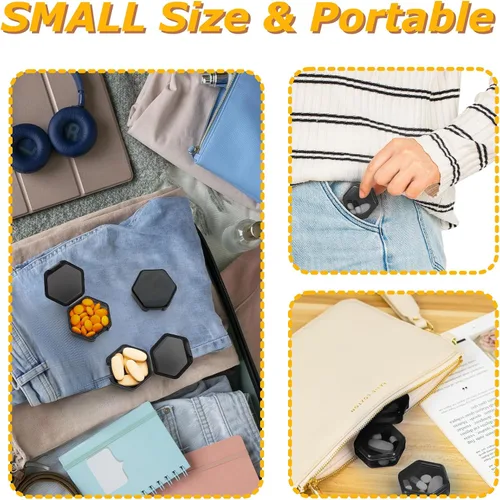 Vista 7 de Pastillero pequeño, 7 paquetes de pastilleros de viaje, mini organizador portátil sin BPA para bolsa de bolsillo, recipiente de vitaminas